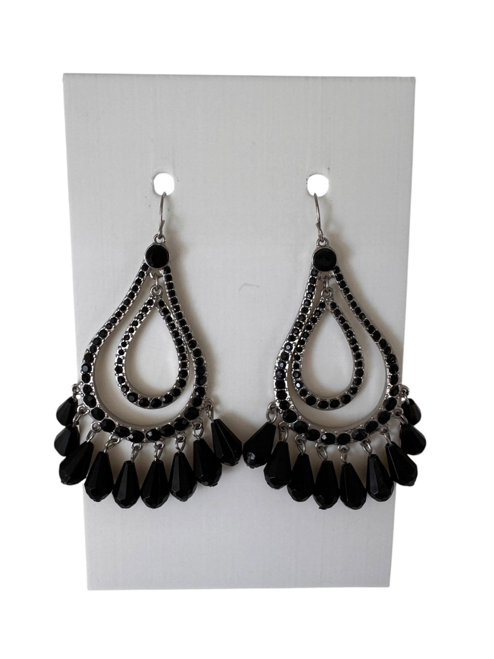Black Crystal Teardrop Chandelier Earrings Statement Dangle Earrings